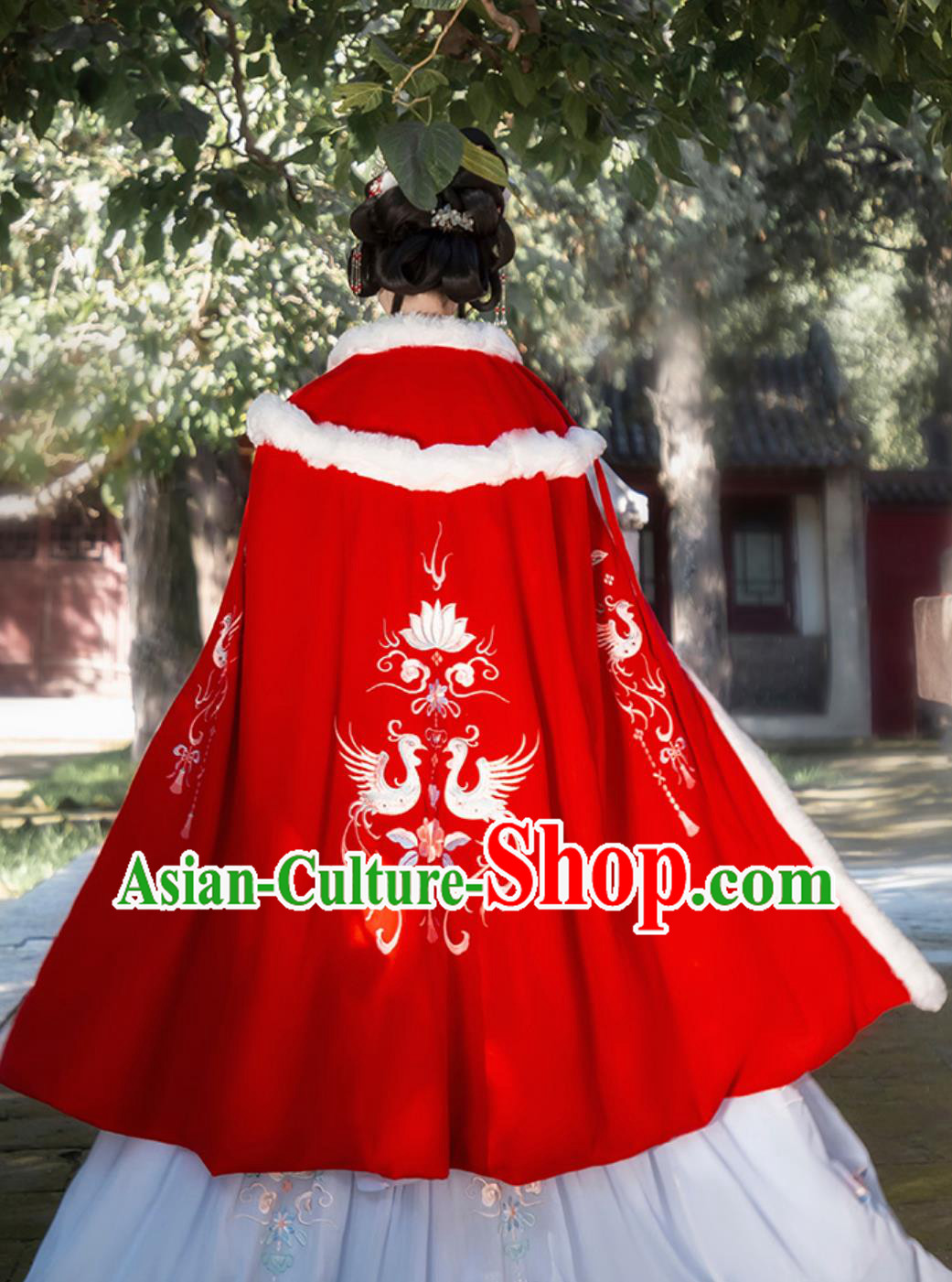 Chinese Hanfu Cape Women Winter Woolen Coat Red Heavy Embroidery Cloak