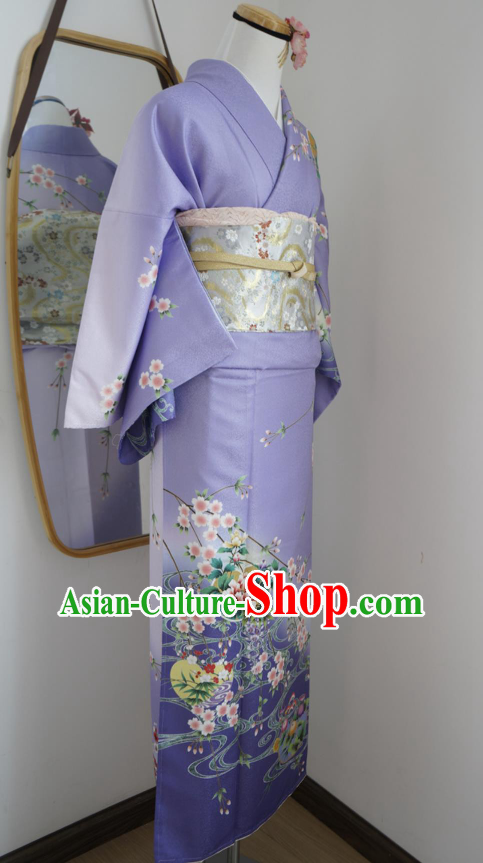 Purple Japanese Traditional Authentic Women Houmongi Kimono Formal Dress Purple Japanese Traditional Authentic Women Houmongi Kimono Formal Dress