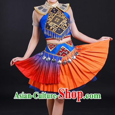Zhuang Third Sister Liu Folk Dance Costume Traditional Chinese Ethnic Festival Stage Attire