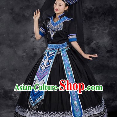 Third Sister Liu Stage Black Dress Chinese Ethnic Style Zhuang Costume