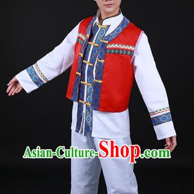 Jing Ethnic Men Dance Performance Costume Chinese Ningxia Minority Traditional Attire