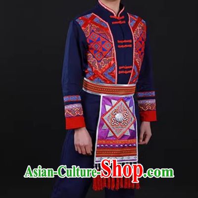 Traditional Chinese Minority Performance Attire Guangxi Zhuang Ethnic Men Dance Costume