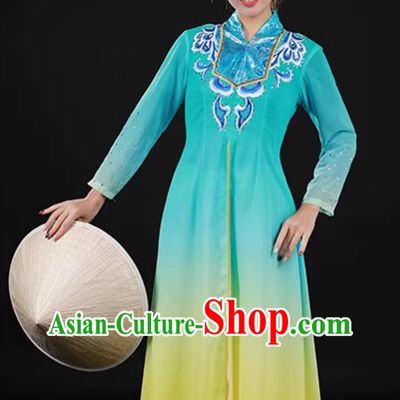 Jing Ethnic Green Costume Chinese Women Stage Dance Performance Attire