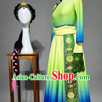 Tibetan Ethnic Style Women Dance Performance Costume Chinese Zang Minority Group Dance Dress Traditional Attire