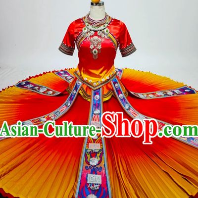 Yunnan Guizhou Minority Embroidered Costume Chinese Women Miao Stage Performance Attire Ethnic Style Dance Dress