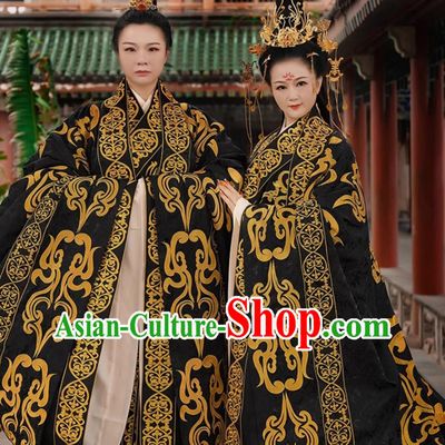 Ancient Chinese Wedding Costumes Traditional Hanfu Zhou Dynasty Bride and Groom Embroidered Attires Couple Set