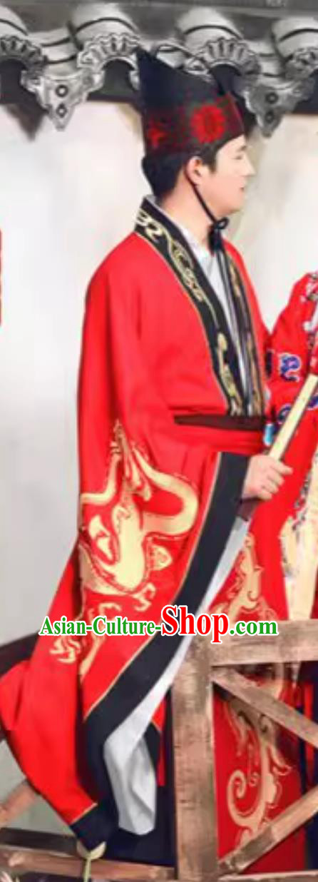 Chinese Tang Dynasty Wedding Costume Men Embroidered Attire Ancient Groom Hanfu