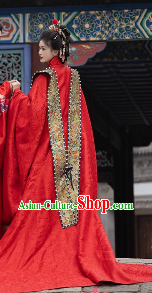 Traditional Chinese Wedding Hanfu Dress Ancient Ming Dynasty Bride Xiapei Costumes Complete Set Traditional Chinese Wedding Hanfu Dress Ancient Ming Dynasty Bride Xiapei Costumes Complete Set