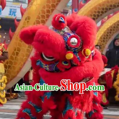 Red Wool Traditional Lion Dance Costume Handmade Fut San lion Head Chinese Festival Celebration Equipment Complete Set