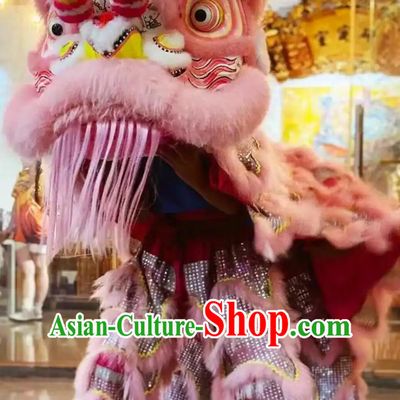 Pink Wool Traditional Lion Dance Costume Handmade Fut San lion Head Chinese Festival Celebration Equipment Complete Set