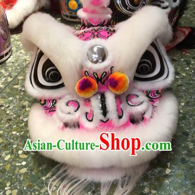 Handmade White Wool Hok San Lion Chinese Lion Dance Costume Traditional Festival Ceremony Lion Head Equipment