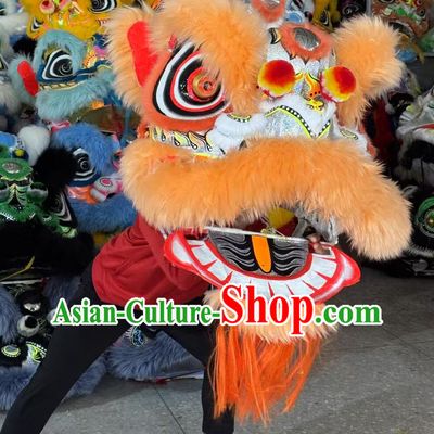 Chinese Lion Dance Costume Traditional Festival Ceremony Lion Head Equipment Handmade Light Orange Wool Fut San Lion