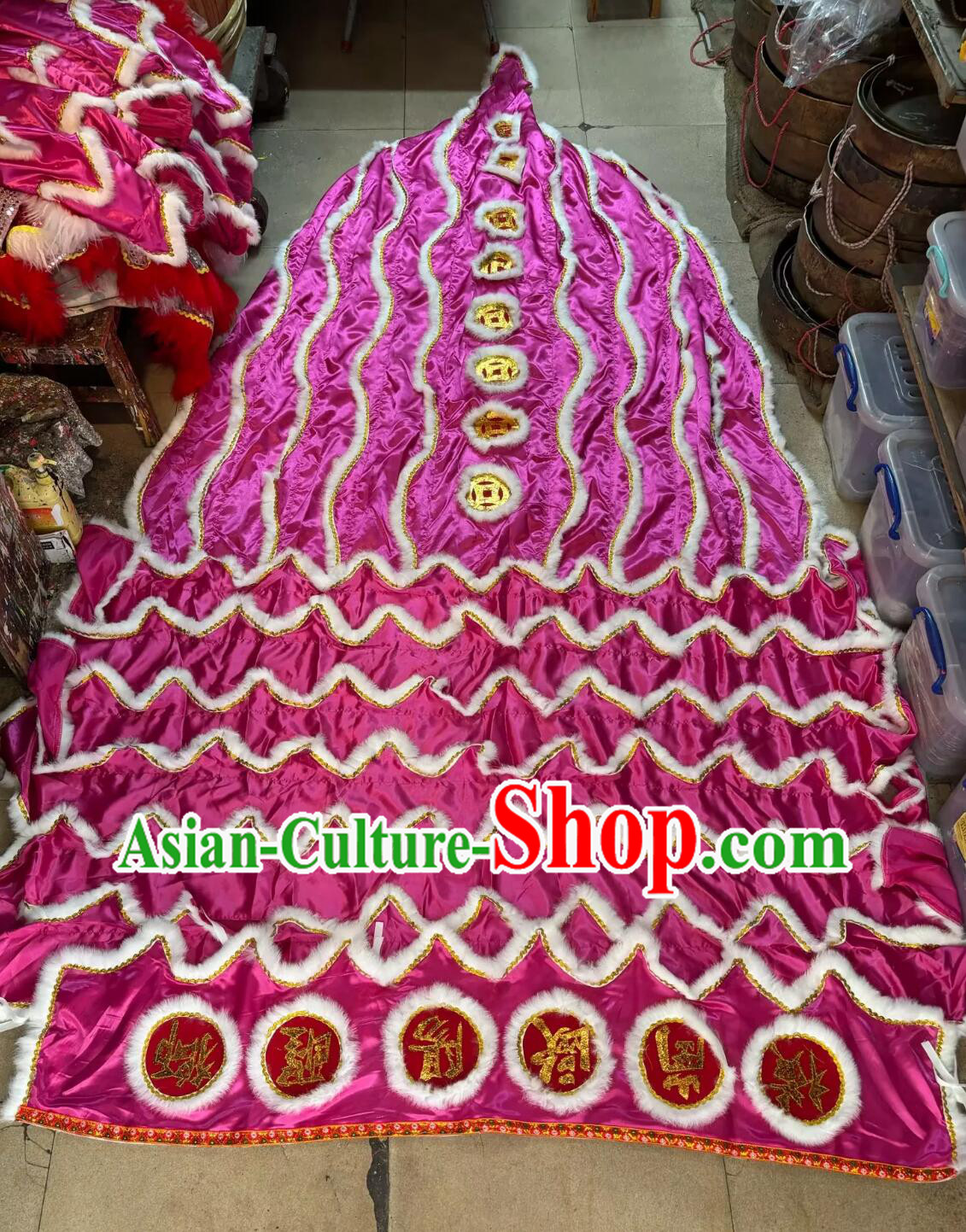 Handmade Traditional Lion Chinese Lion Dance Pink Head and Costume Complete Set Handmade Traditional Lion Chinese Lion Dance Pink Head and Costume Complete Set