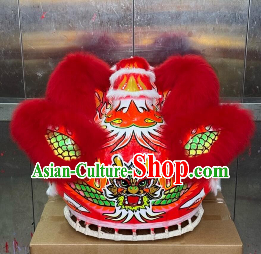Red Wool Handmade Fut San Lion Head Chinese Lion Dance Costume Complete Set Red Wool Handmade Fut San Lion Head Chinese Lion Dance Costume Complete Set