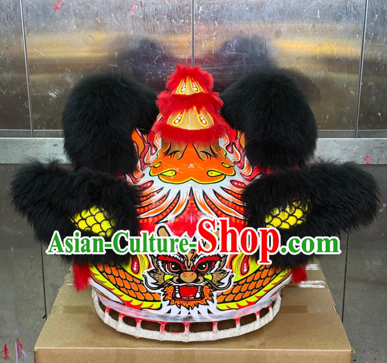 Black Wool Handmade Fut San Lion Head Chinese Lion Dance Costume Complete Set Black Wool Handmade Fut San Lion Head Chinese Lion Dance Costume Complete Set