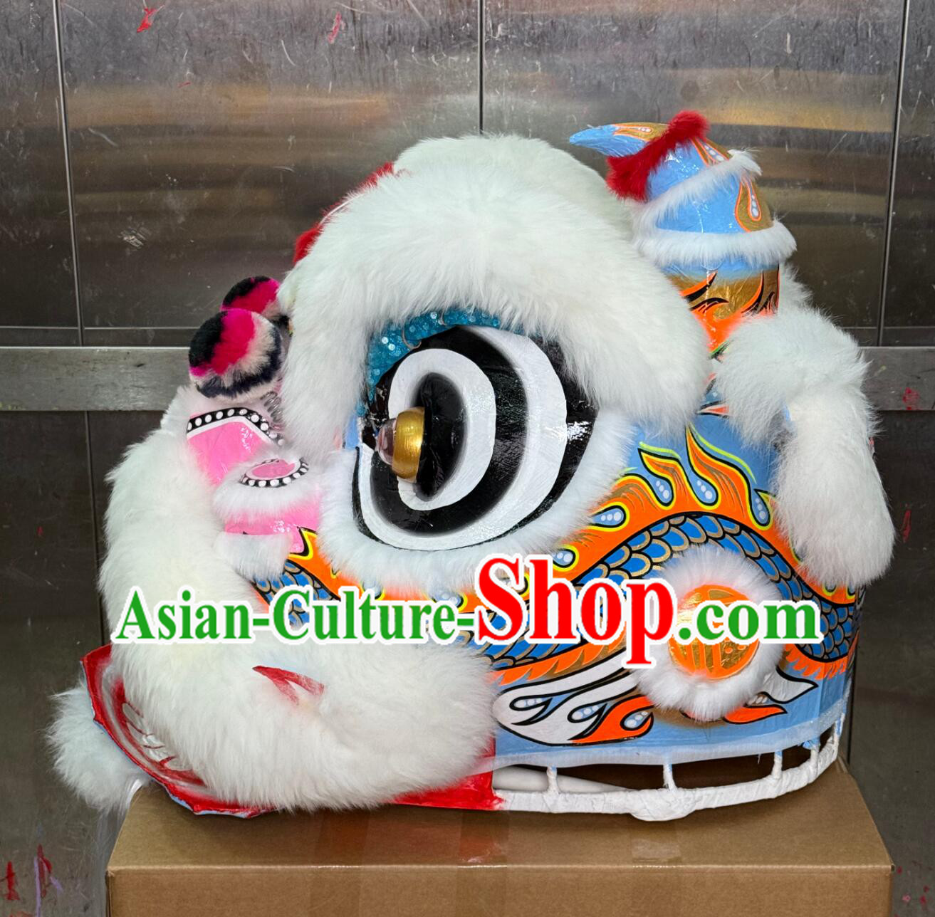 White Wool Handmade Fut San Lion Head Chinese Lion Dance Costume Complete Set