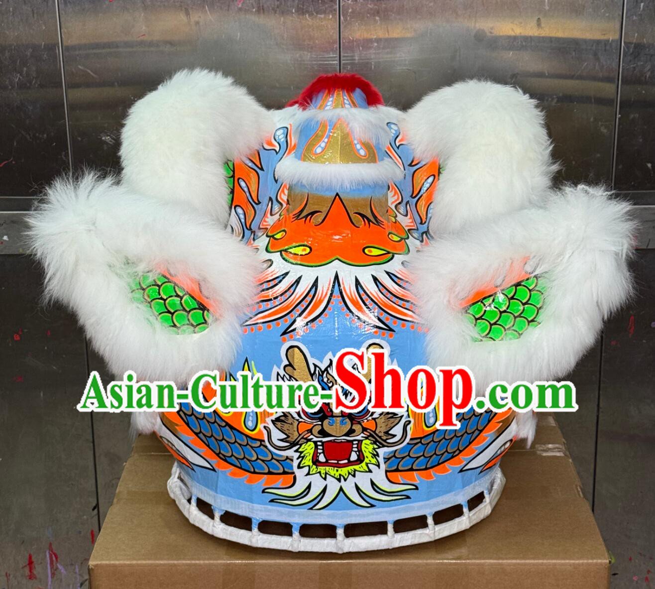 White Wool Handmade Fut San Lion Head Chinese Lion Dance Costume Complete Set