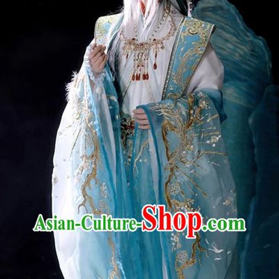 Male Blue Hanfu Ancient Chinese Clothing Traditional Legend Immortal Costume