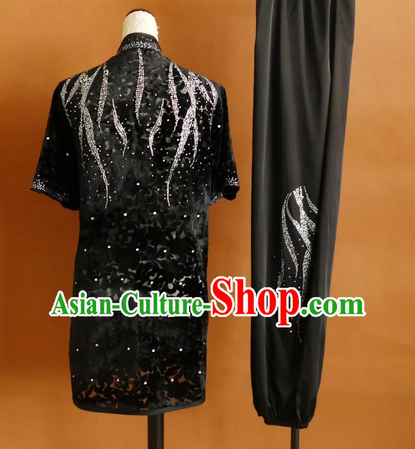 Black Wushu Team Performance Uniform Professional Nanquan Competition Suit