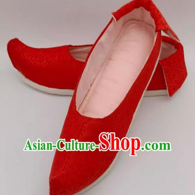 Ming Dynasty Plain Satin Shoes Hanfu Shoes Chinese Red Brocade Shoes