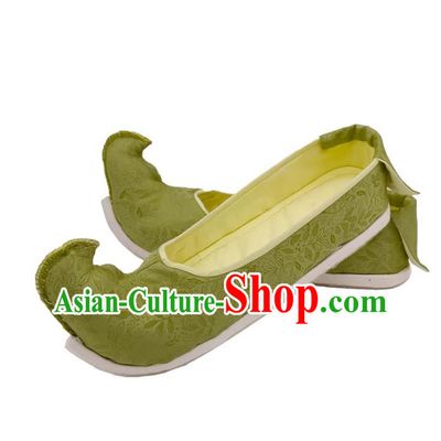 Chinese Ancient Princess Shoes Ming Dynasty Hanfu Shoes Handmade Heritage Thousand Layer Sole Upward Curved Shoes