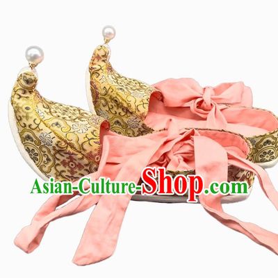 Tang Dynasty Astana Hanfu Shoes Handmade Heritage Thousand Layer Sole Upward Curved Women Shoes