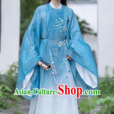 Tang Dynasty Hanfu Round Collar Robe Ancient Chinese Prince Gradient Embroidered Outfit for Men