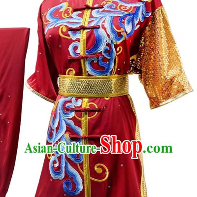 Professional Changquan Performance Red Uniform Wushu Competition Outfit Embroidery Martial Arts Costume