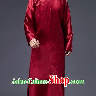 Chinese Mens Suit Diagonal Collar Republic Era Long Gown Brocade Jacquard Vintage Frog Button Traditional Formal Robe