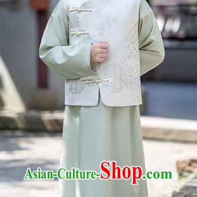 Kids Tang Suit Hanfu Long Gown Robe Handsome Young Master Chinese Boys Mandarin Jacket Traditional Outfit