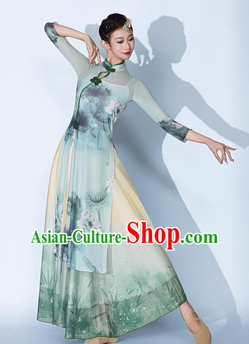 Lotus Dance Costume Classical Dance Clothing Gauze Qipao Dress Chinese Dance Cheongsam Lotus Dance Costume Classical Dance Clothing Gauze Qipao Dress Chinese Dance Cheongsam