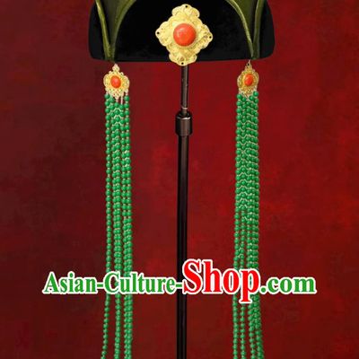 Green Mongolian Ethnic Tassel Headpiece Chinese Mongolian Dance Performance Hair Accessory Forehead Decoration Hat