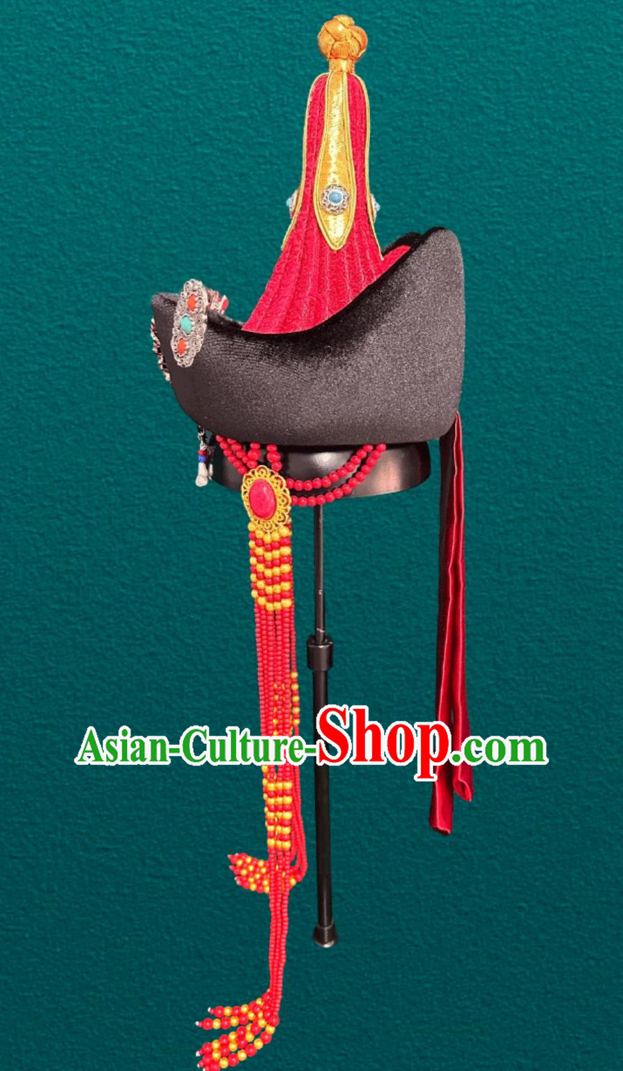 Mongolian Ladies Red Hat Chinese Dance Performance Premium Wedding Headpiece Mongolian Ladies Red Hat Chinese Dance Performance Premium Wedding Headpiece