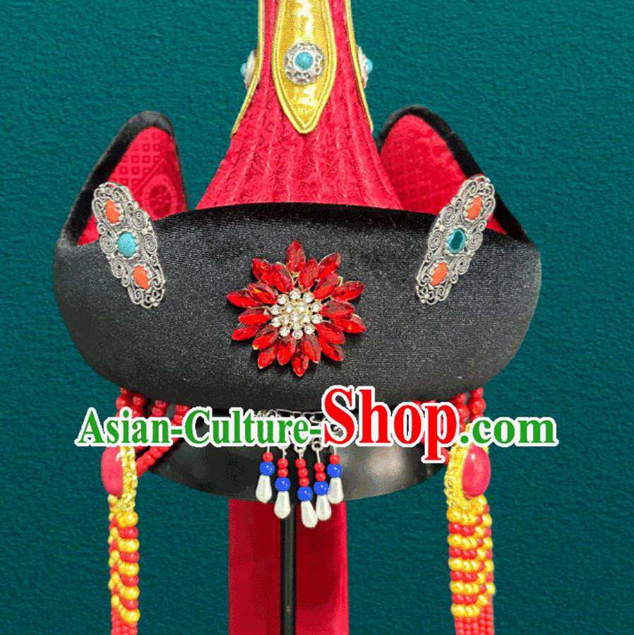 Mongolian Ladies Red Hat Chinese Dance Performance Premium Wedding Headpiece Mongolian Ladies Red Hat Chinese Dance Performance Premium Wedding Headpiece