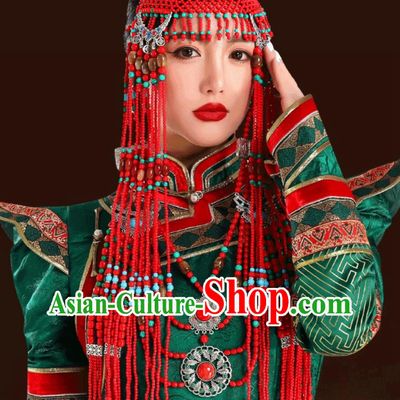 Mongolian Ladies Urad Headpiece Traditional Chinese Ethnic Hat Mongolia Dance Performance Wedding Hair Accessory