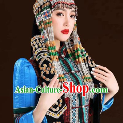 Mongolia Dance Performance Wedding Hair Accessory Mongolian Ladies Urad Headpiece Traditional Chinese Ethnic Hat