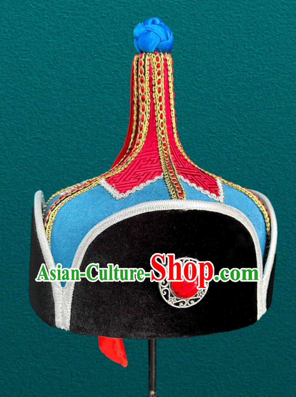Mongolian Blue Mens Hat Ethnic Dance Performance Headpiece Prince Hat Mongolian Blue Mens Hat Ethnic Dance Performance Headpiece Prince Hat