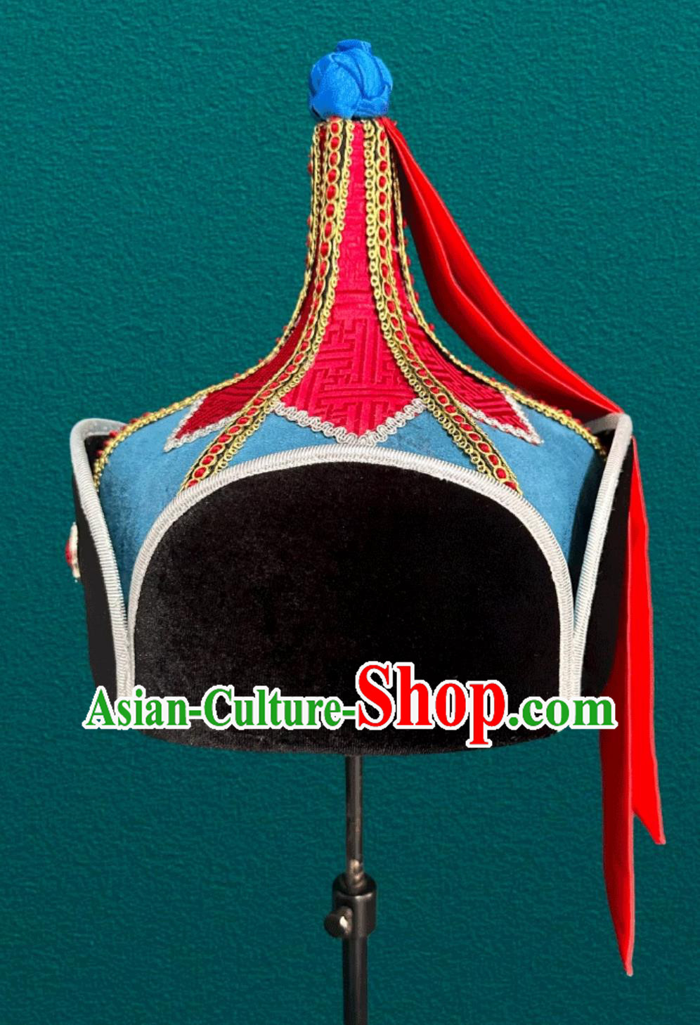 Mongolian Blue Mens Hat Ethnic Dance Performance Headpiece Prince Hat Mongolian Blue Mens Hat Ethnic Dance Performance Headpiece Prince Hat