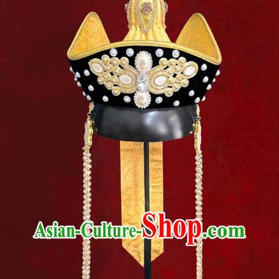Mongolian Ladies Golden Hat Chinese Mongolia Ethnic Dance Performance Show Headpiece