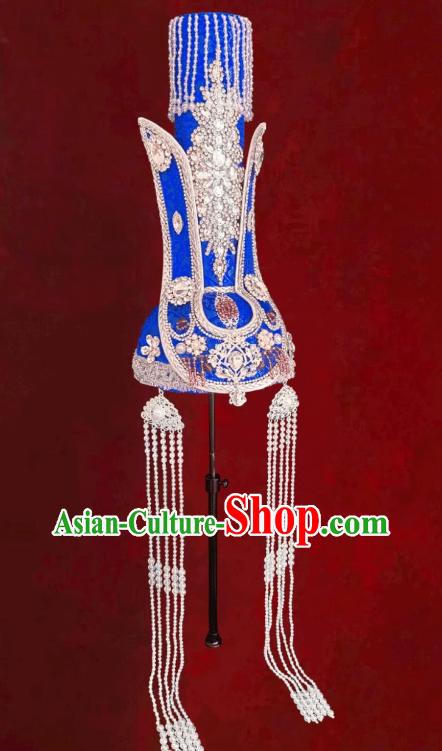 Chinese Mongolia Ethnic Dance Performance Headwear Mongolian Ladies Blue Hat Wedding Show Headpiece Chinese Mongolia Ethnic Dance Performance Headwear Mongolian Ladies Blue Hat Wedding Show Headpiece