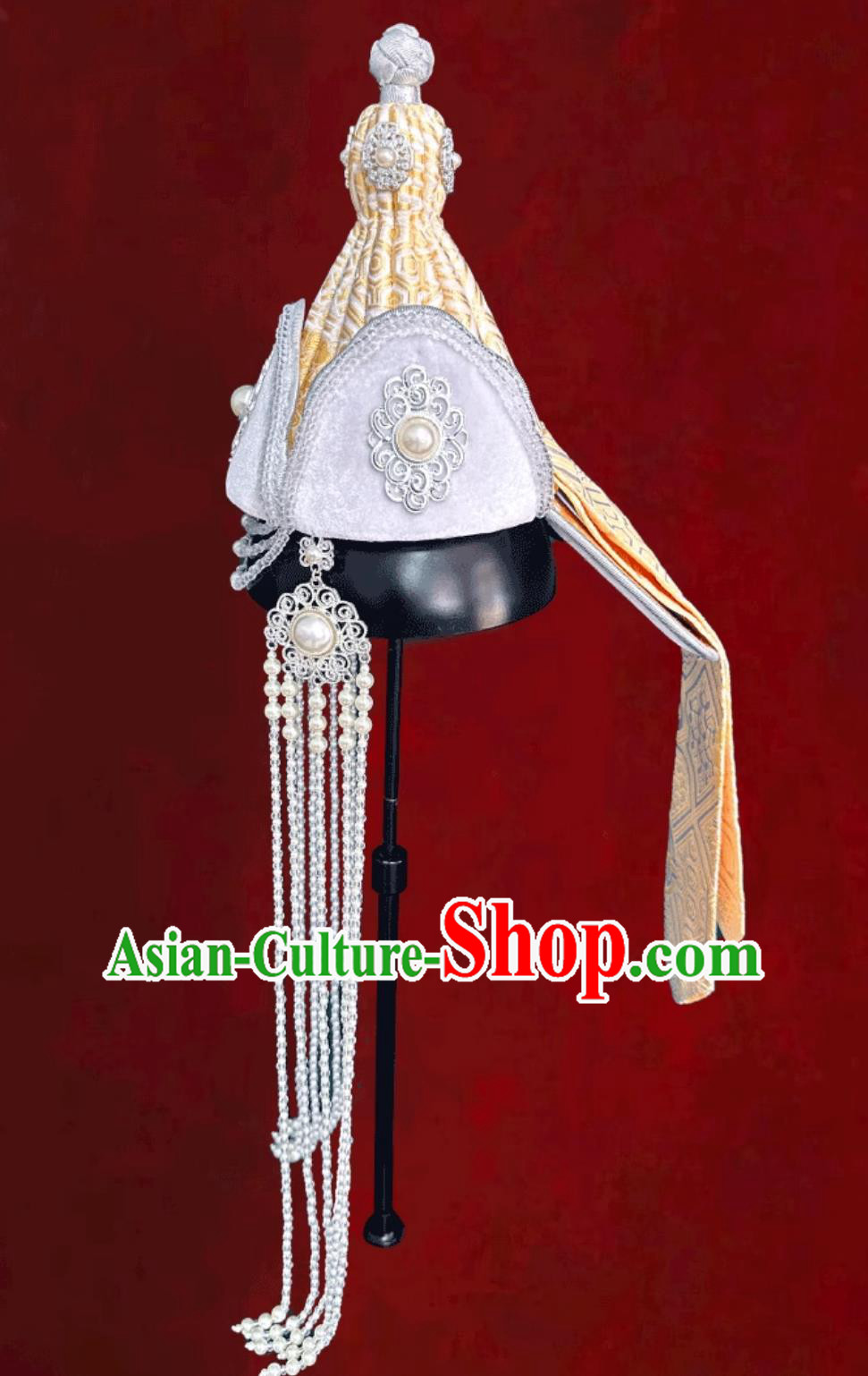 Mongolian Ladies Light Yellow Hat Mongolia Ethnic Dance Performance Headpiece Mongolian Ladies Light Yellow Hat Mongolia Ethnic Dance Performance Headpiece