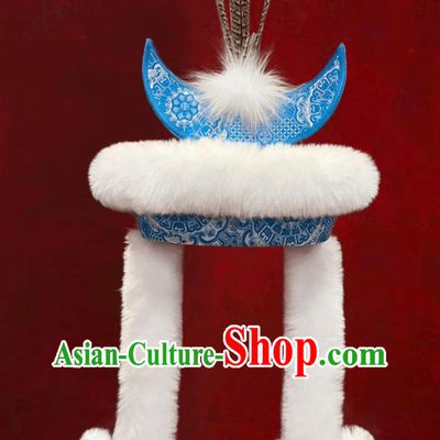 Mongolian Ladies Blue Hat Mongolia Dance Hair Accessory Chinese Opera Performance Headpiece