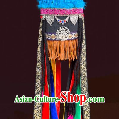 Mongolian Traditional Black Performance Hat Show Creative Shaman Colored Hat Heritage Blessing Event Headdress