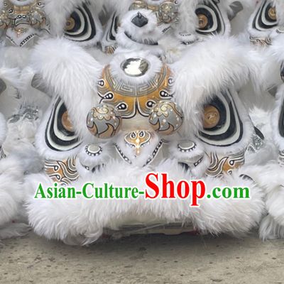 White Wool Lion Dance Clothing Handmade Chinese Fut San Lion Head and Costume Complete Set