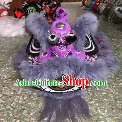 Celebration Dancing Lion Costume Handmade Chinese Fut San Lion Head Grey Wool Lion Dance Clothing Complete Set