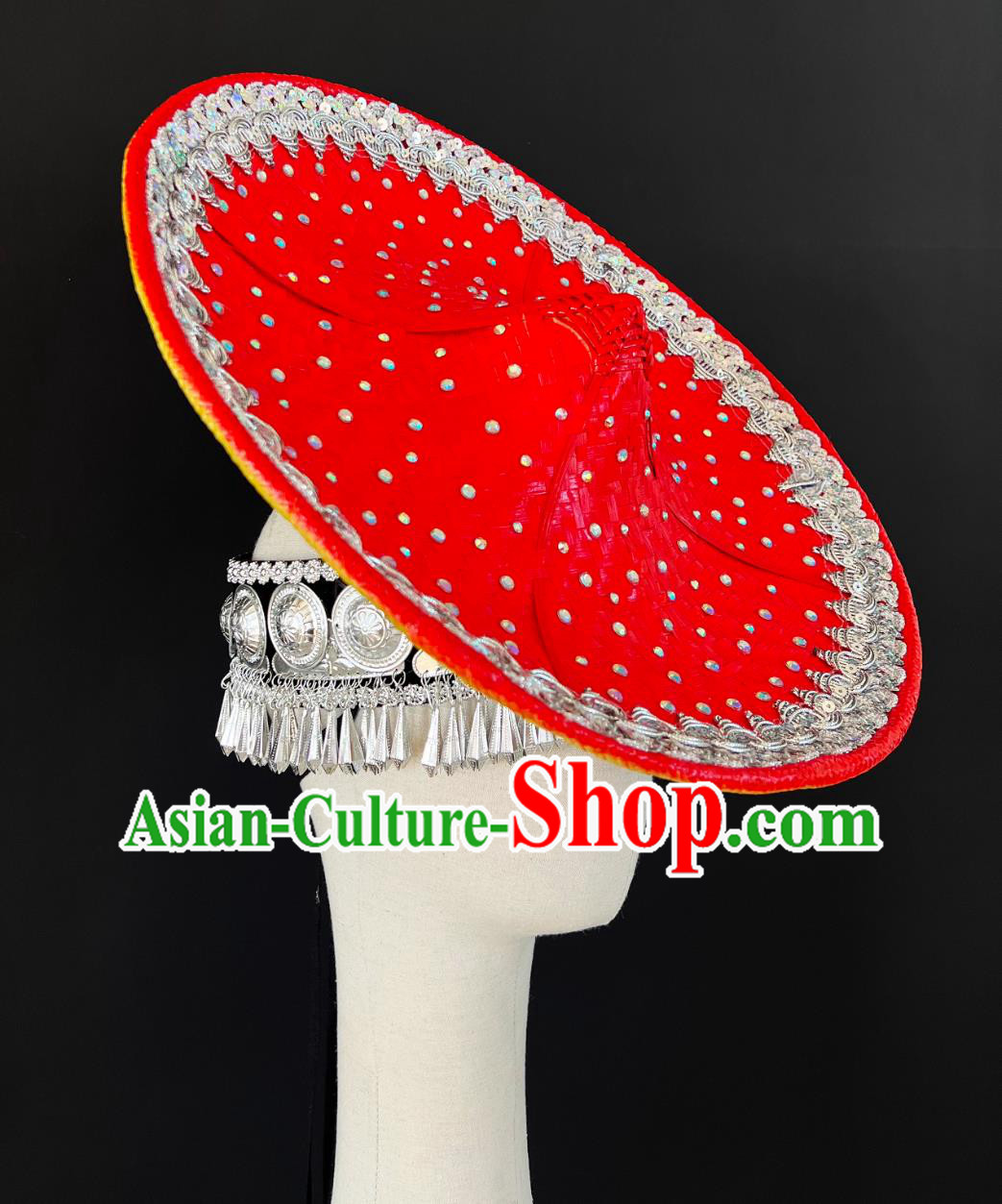 Women Solo Dance Red Bamboo Hat Huayao Dai Bamboo Hat Chinese Yunnan Dai Ethnic Headwear Women Solo Dance Red Bamboo Hat Huayao Dai Bamboo Hat Chinese Yunnan Dai Ethnic Headwear