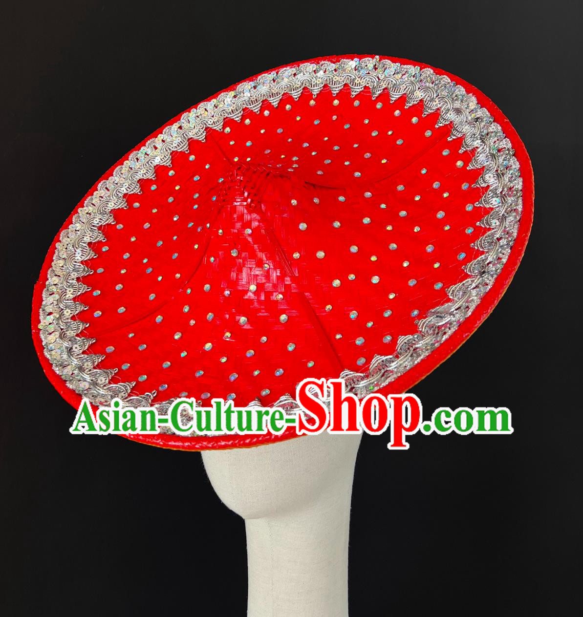 Women Solo Dance Red Bamboo Hat Huayao Dai Bamboo Hat Chinese Yunnan Dai Ethnic Headwear Women Solo Dance Red Bamboo Hat Huayao Dai Bamboo Hat Chinese Yunnan Dai Ethnic Headwear