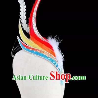 Miao Performance Dan Feng Chao Yang Dance Headdress Silver Hair Accessories Feather Ornaments Hair Accessories