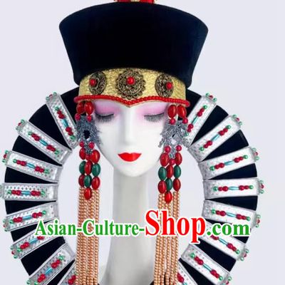 Mongolian Dance Headdress Women Bull Horn Hat Horqin Noble Queen Headwear