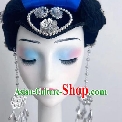 Yi Ethnic Women Hairpieces Yun Shui Yi Ren Dance Headdress Handmade Silver Dance Headwear
